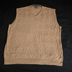 Cullen Sweater Vest Mens XL Beige Silk Cashmere Argyle Knit V-Neck Old Money Lux